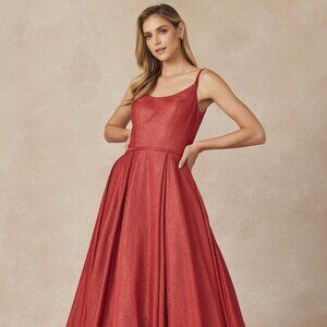 NEW LONG OFF SHOULDER SLEEVELESS A-LINE POLYESTER DRESS WITH ZIPPER BACK JT 206